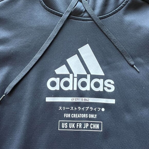 Adidas Black Hoodie With Japanese Text Mens M Streetwear Hipster Skater Jacket - Picture 2 of 6